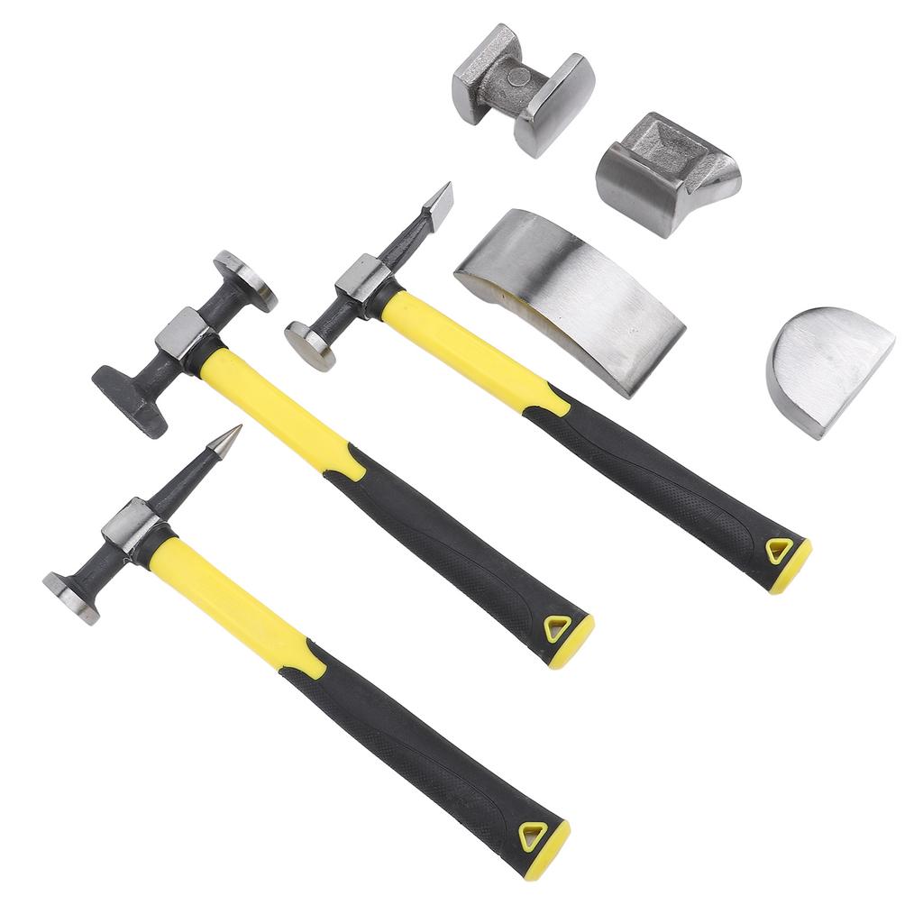 7PCS Auto Body Repair Kit Carbon Steel Heavy Duty Auto Body Hammer and Dolly Set Dent Repair Tools w