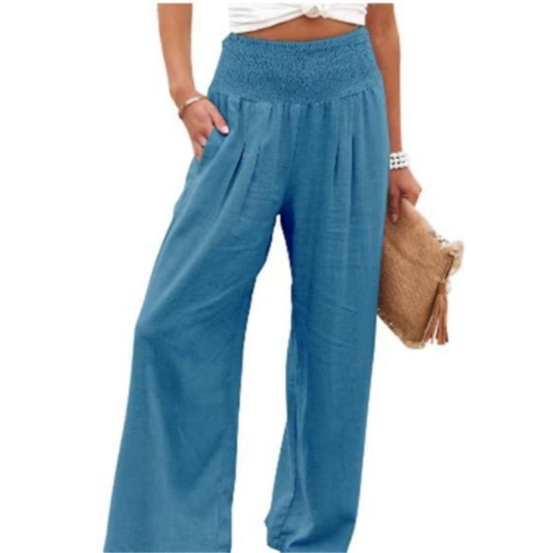 Frühling Sommer Damen Einfarbig Hochtailliert Weitbein Hose Lässig Lange Hose Leicht Bequem Weitbein Hose Für Damen