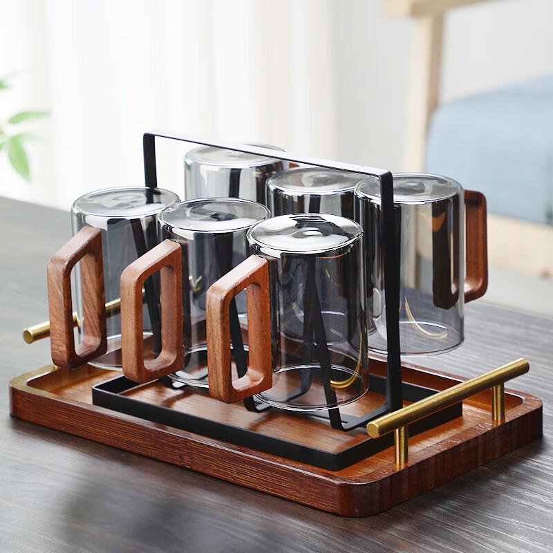 Naijiang Glass Water Cup Set with Wooden Handles