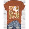 Women's Casual and Fashionable T-shirt with Plant and Flower Patterns Round Neck and Short Sleeves