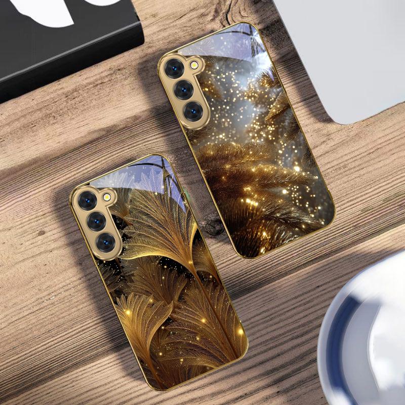 Sens Artistique Aiguille d'Or Pour Samsung Galaxy S26 S20 FE S21 S22 S23 Plus S24 Ultra 25Ultra S21+ S9 S22 S8 Coque de téléphone en verre doré