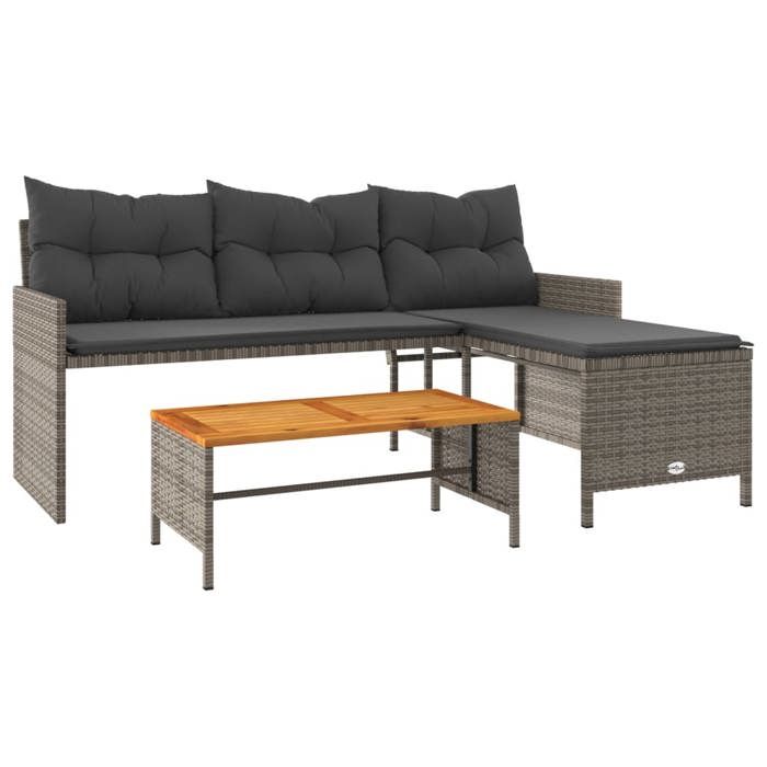 VidaXL Canapé de Jardin avec Table et Coussins en Forme de L, Siège de Patio, Meuble de Terrasse Balco Extérieur, Gris 365582