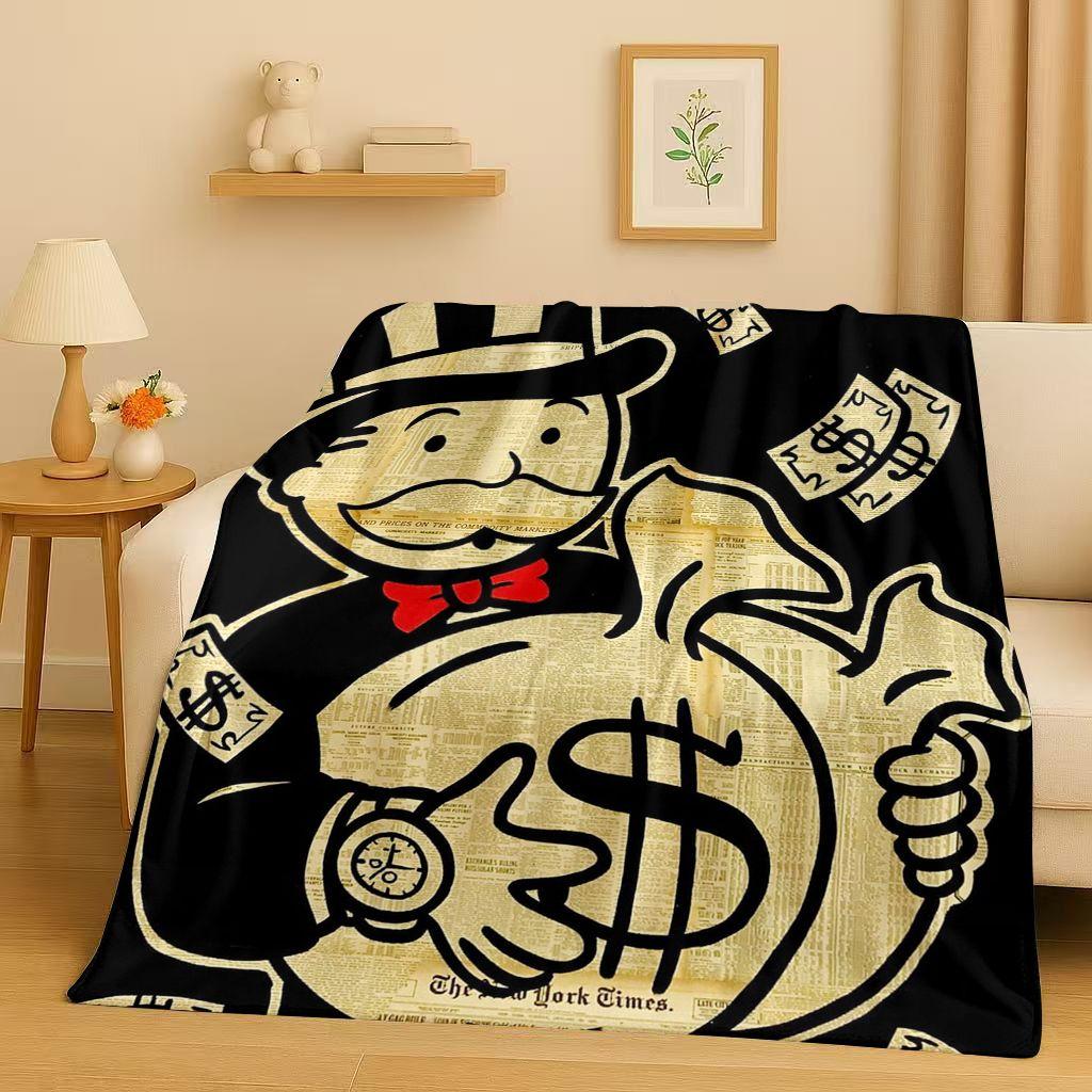 3D Rich Game Monopoly Money Dollar Cartoon Flannel Blanket,Ultra Soft Warm Plush Throw for Home Bedroom Bed Sofa Cover Kids Gift