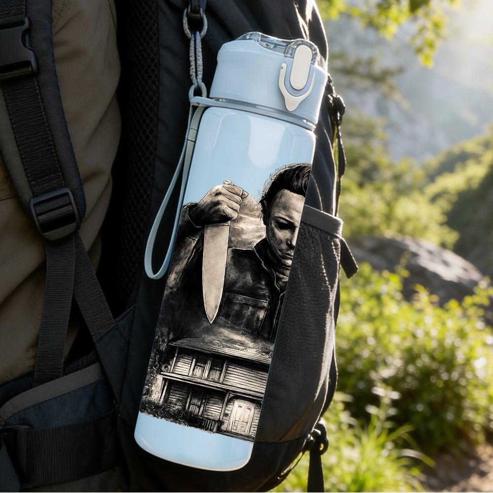 1PC Vintage Old Gentleman Portrait Art 750ml Color Plastic Sports Water Bottle Leakproof Flip Straw Lid Suitable for Sports Office Home Use