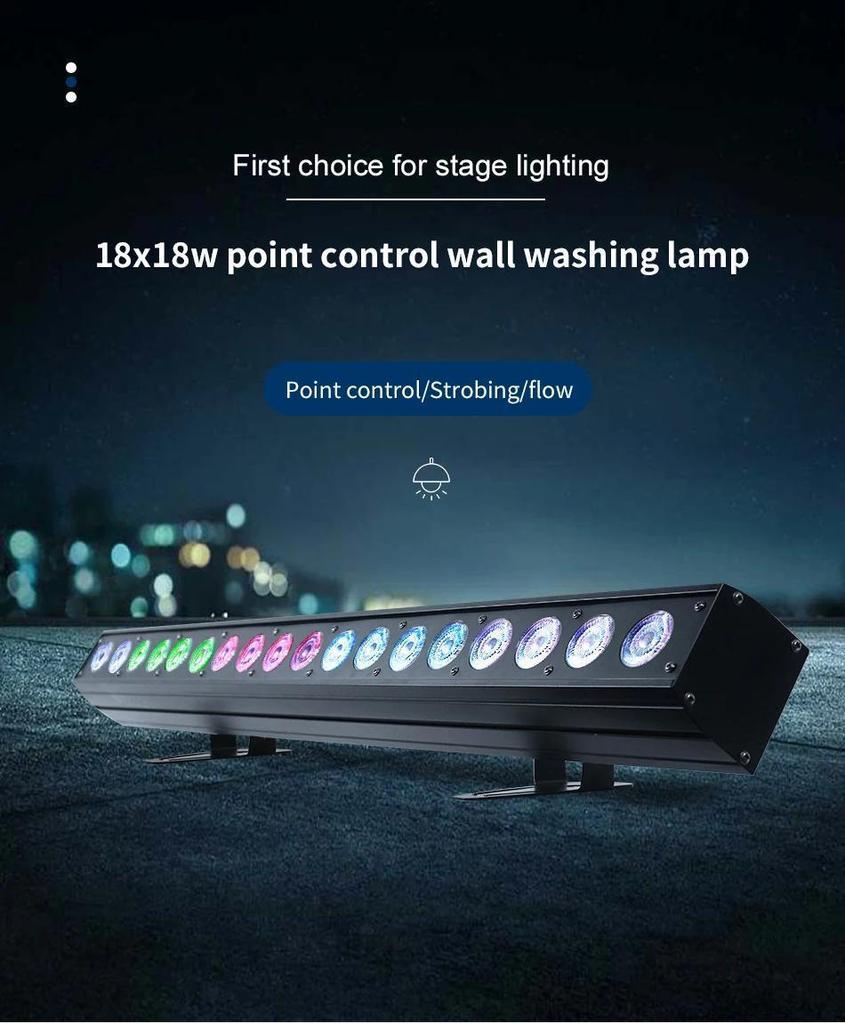 New 18x18W Pixel Control 6in1 RGBWA UV Wall Washer with DMX Linear Strip Light Indoor Flowing Lighting Effect Stage Lighting Atmosphere