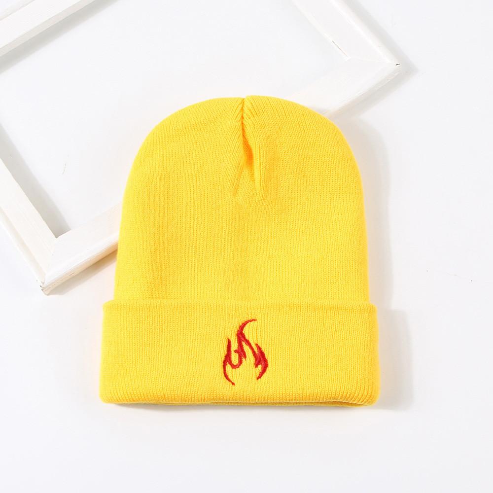 New Fashion Flame Embroidery Warm Knitted Hat Winter Couple Ear Protection Beanie