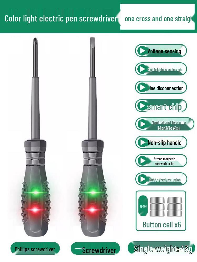 Electrician's Smart Test Pen: Color Light Screwdriver for Open Circuit, Breakpoint, Live & Neutral Wire Testing, High Torque for Household Use.