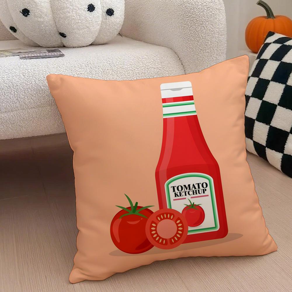 Funny Ketchup Label Cushion Cover Throw Pillow Cover Hidden Button Durable Polyester Chair Cushion