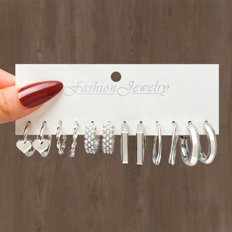 European and American Geometric Metal Hoop Earrings Set