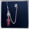 Gothic Sliver Color Bat Red Drip Glaze Coffin Shape Cross Relief Pendant Dangle Earrings Connect Ear Bone Clip for Women Jewelry