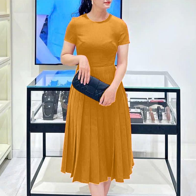 ZANZEA Vestido informal de verano para mujer, cuello redondo, color liso, manga corta