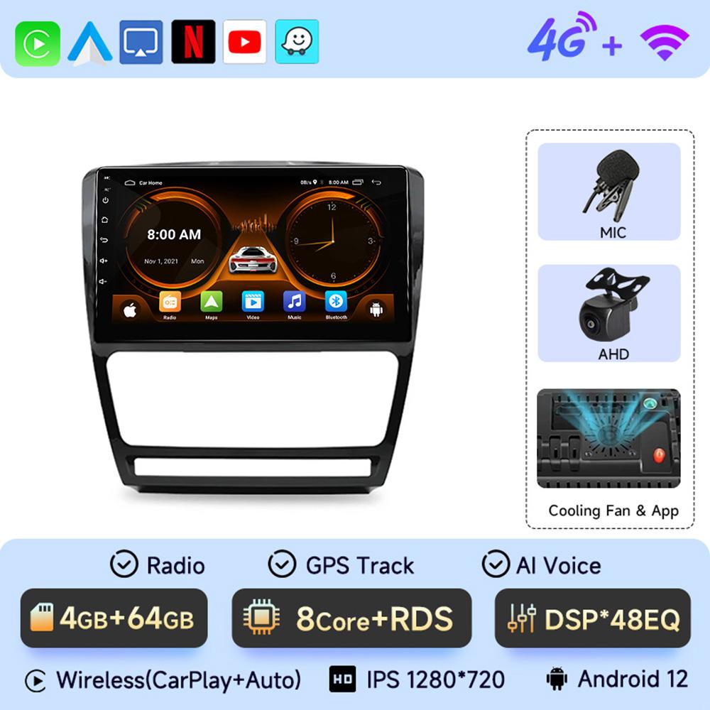 JIUYIN Radio Auto Android12 pentru Skoda Octavia 2 A5 2004-2013 Player Video Multimedia Navigație 2Din Stereo DVD Carplay Unitate Principală