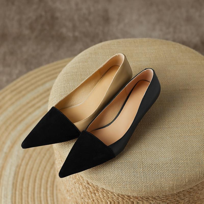 Women's Genuine Leather Patchwork Thin High Heel Pointed Toe Slip-on Pumps Elegant Ladies Daily Dress Heeled Shoes for Women