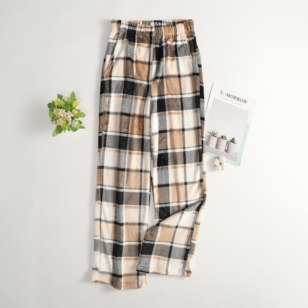 Women's Elastic Waist Plaid Fleece Pajama Pants Loose Fit Sleep Pants For Loungewear
