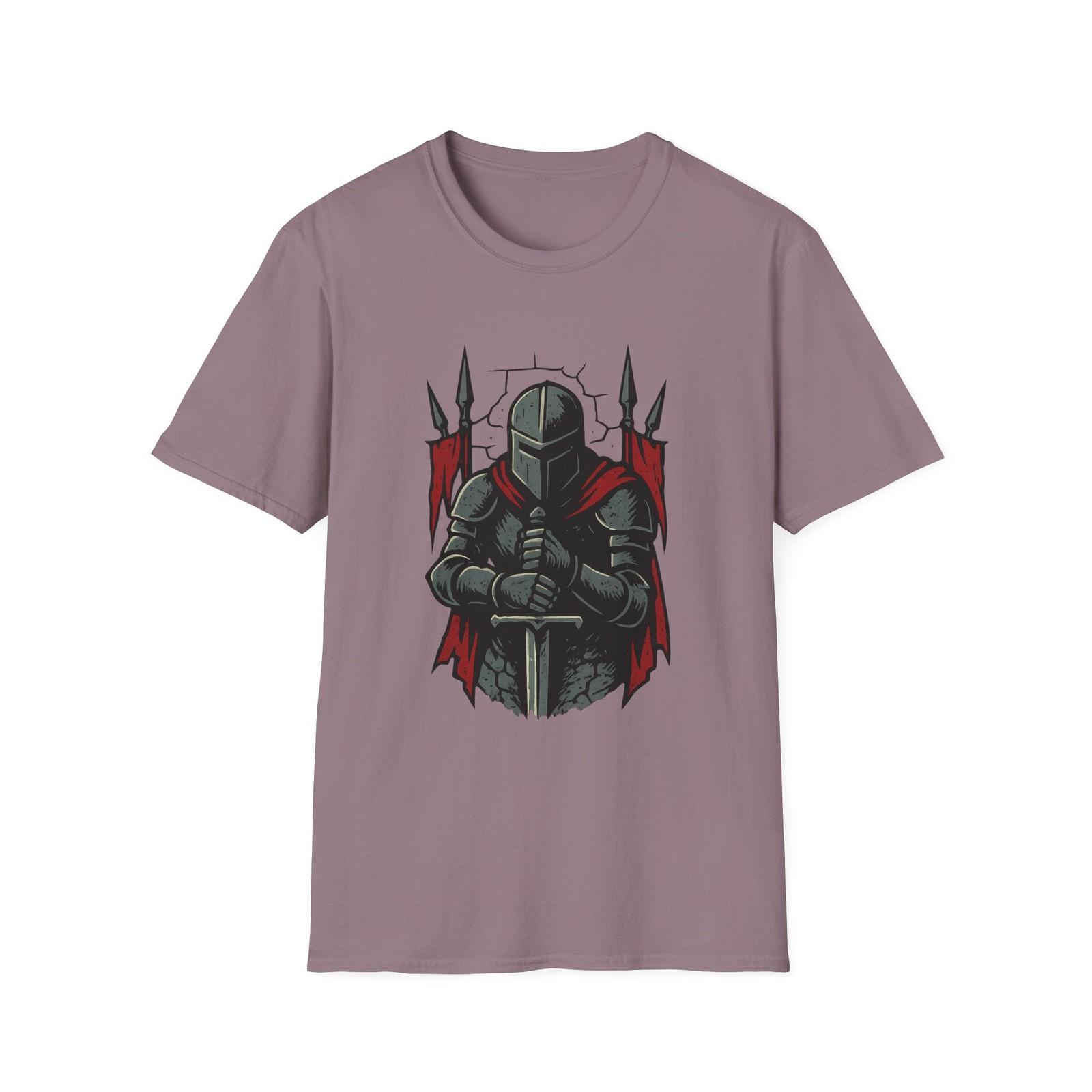 Unisex Softstyle T-Shirt Mens Womens Tees Top Battle-Worn Knight Cracked Armor Sword Shield Graphic L