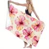 1PC Quick Dry Polyester Beach Towel, Pink Hibiscus Floral Print Soft Lightweight Towel, Unisex Absorbent Towel for Beach Camping
