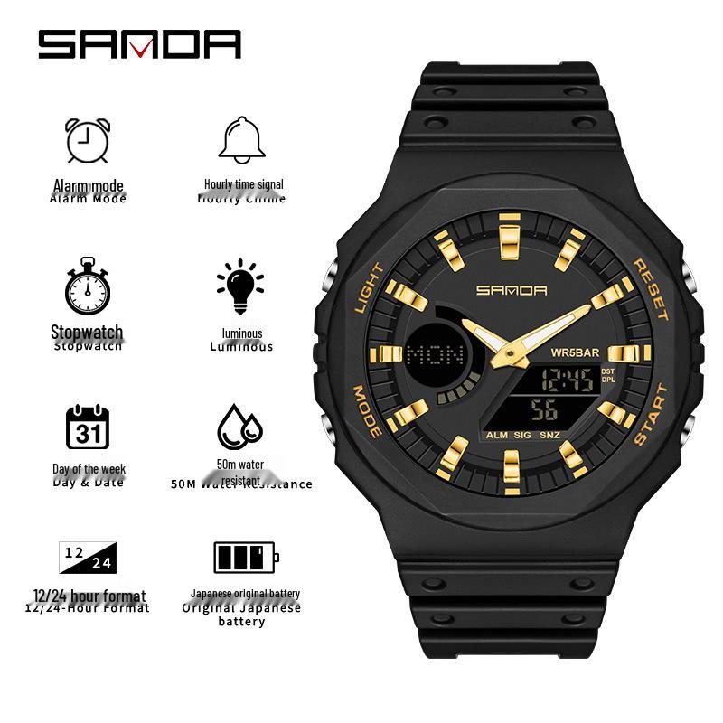 Sanda Trendy Luminous Waterproof Multifunctional Unisex Electronic Watch