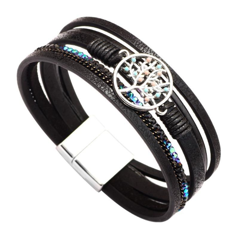 Boho Style Cross Bracelet, Light Luxury Micro-diamond Magnetic Buckle Bracelet, PU Leather Bracelet