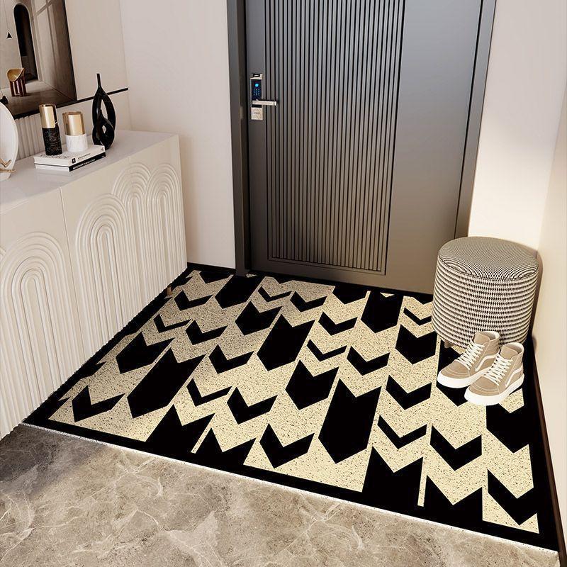 Modern Abstract Carpet Mat Rug Black White Geometric Pattern with Welcome Text Non-slip Home Decoration Floor Mat Welcome Mat