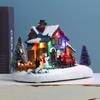 Christmas LED Lighted Village Houses with Figurines Light Up Christmas Snow Village Decor Battery Operate Christmas Ornamnet Holiday Gift Home Party