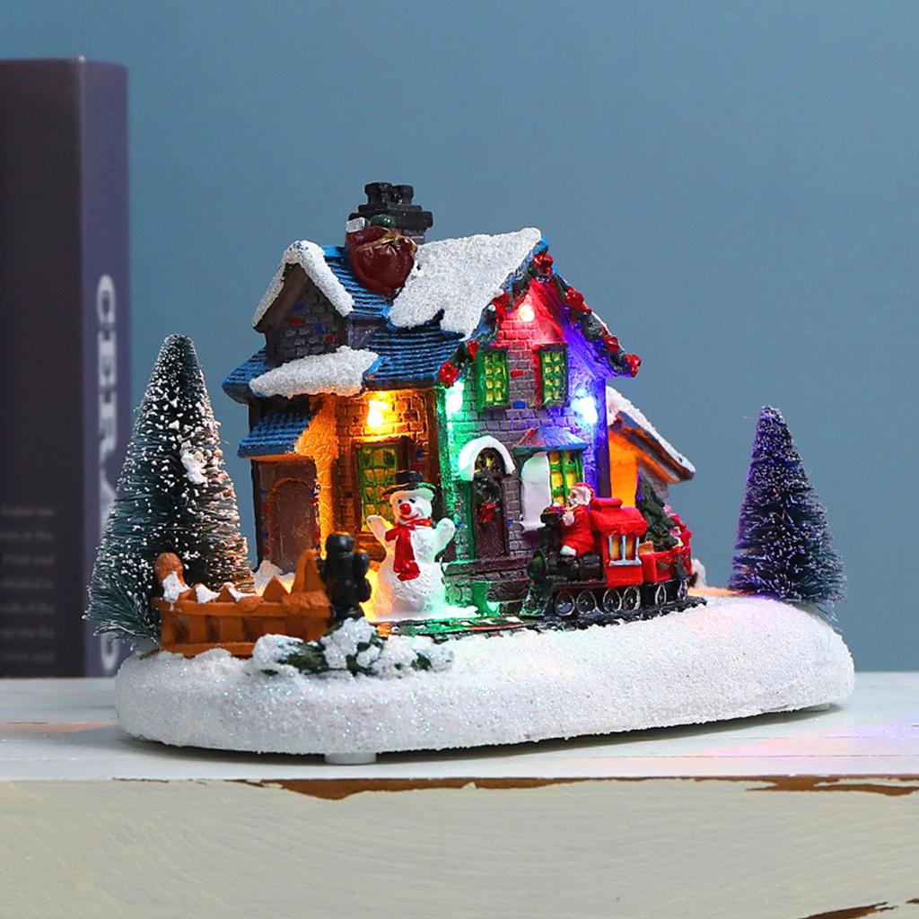 Christmas LED Lighted Village Houses with Figurines Light Up Christmas Snow Village Decor Battery Operate Christmas Ornamnet Holiday Gift Home Party