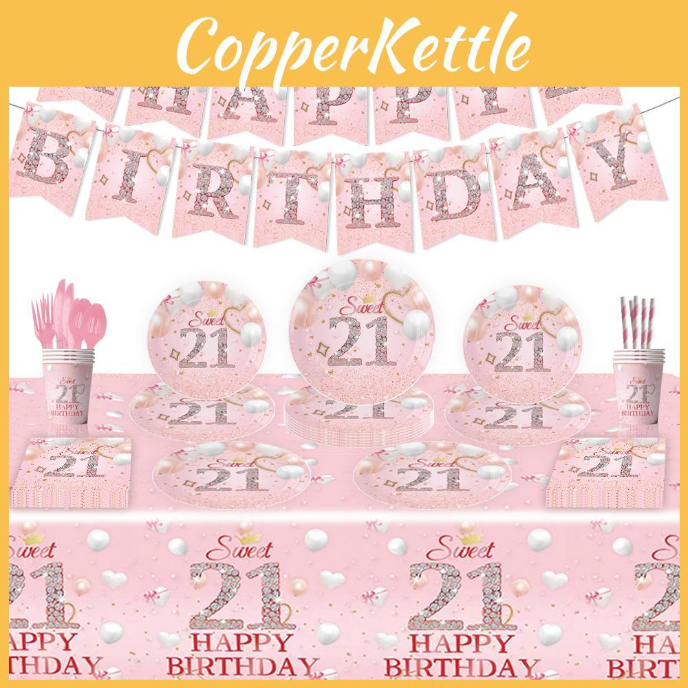 Disposable Party Supplies For 21st Birthday Pink Plates Cups Napkins And Tablecloth Set