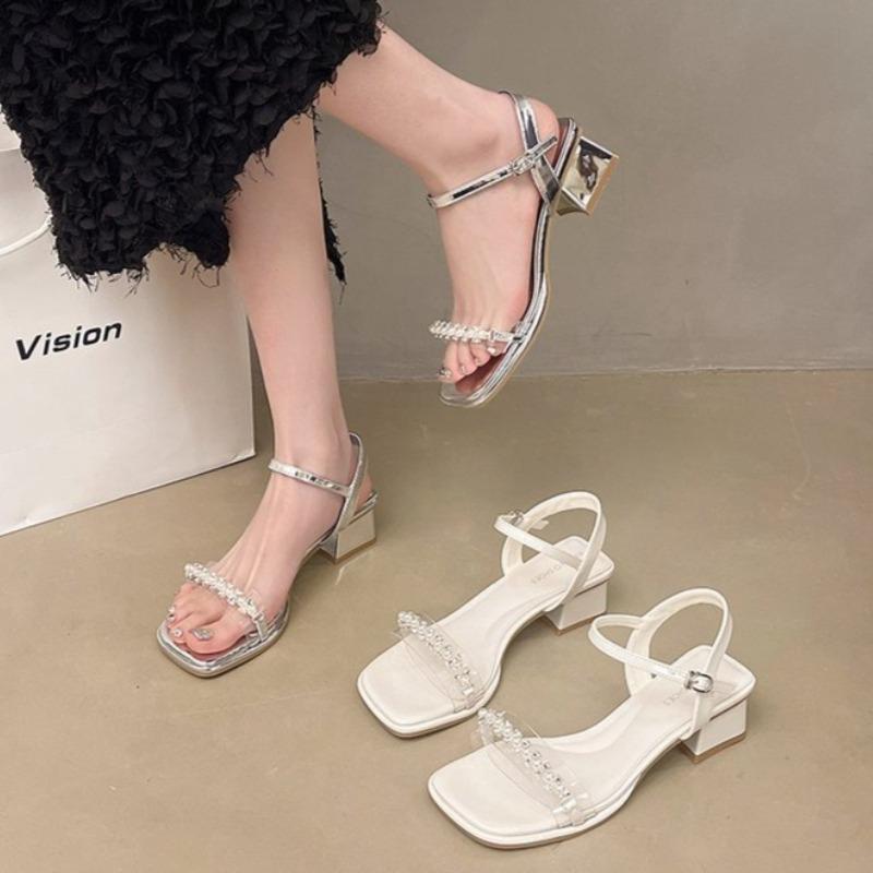 Summer New Women's High Heel Sandals French Style Fairy Wind Beach Shoes Trendy One-Strap Roman Style Beach Sandals