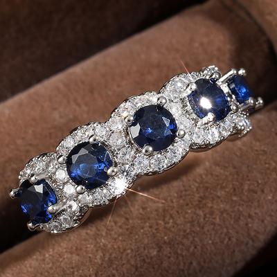 ZAKOLClassic Blue Cubic Zirconia Round Copper Rings For Women Girls Copper Color Metal Crystal Fingers Accessories Zircon Gifts