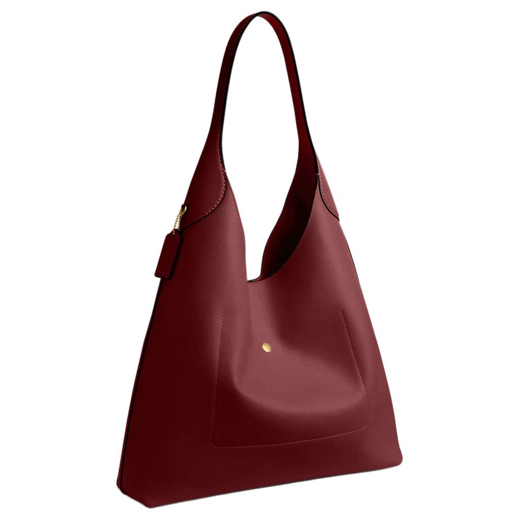 Coach Burgundy Polished Leather Shoulder Hobo Bag with Gold Hardware for Daily Use