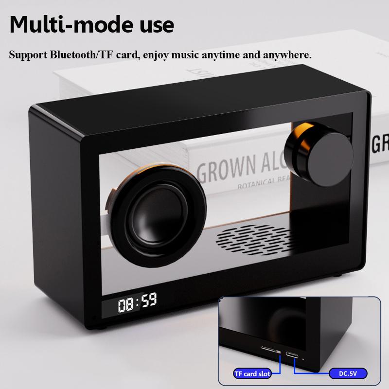 Portable Alarm Clock Bluetooth Speaker Vintage Hifi Soundbar Wireless Colorful Atmosphere Light with Mic Support TF Card Play