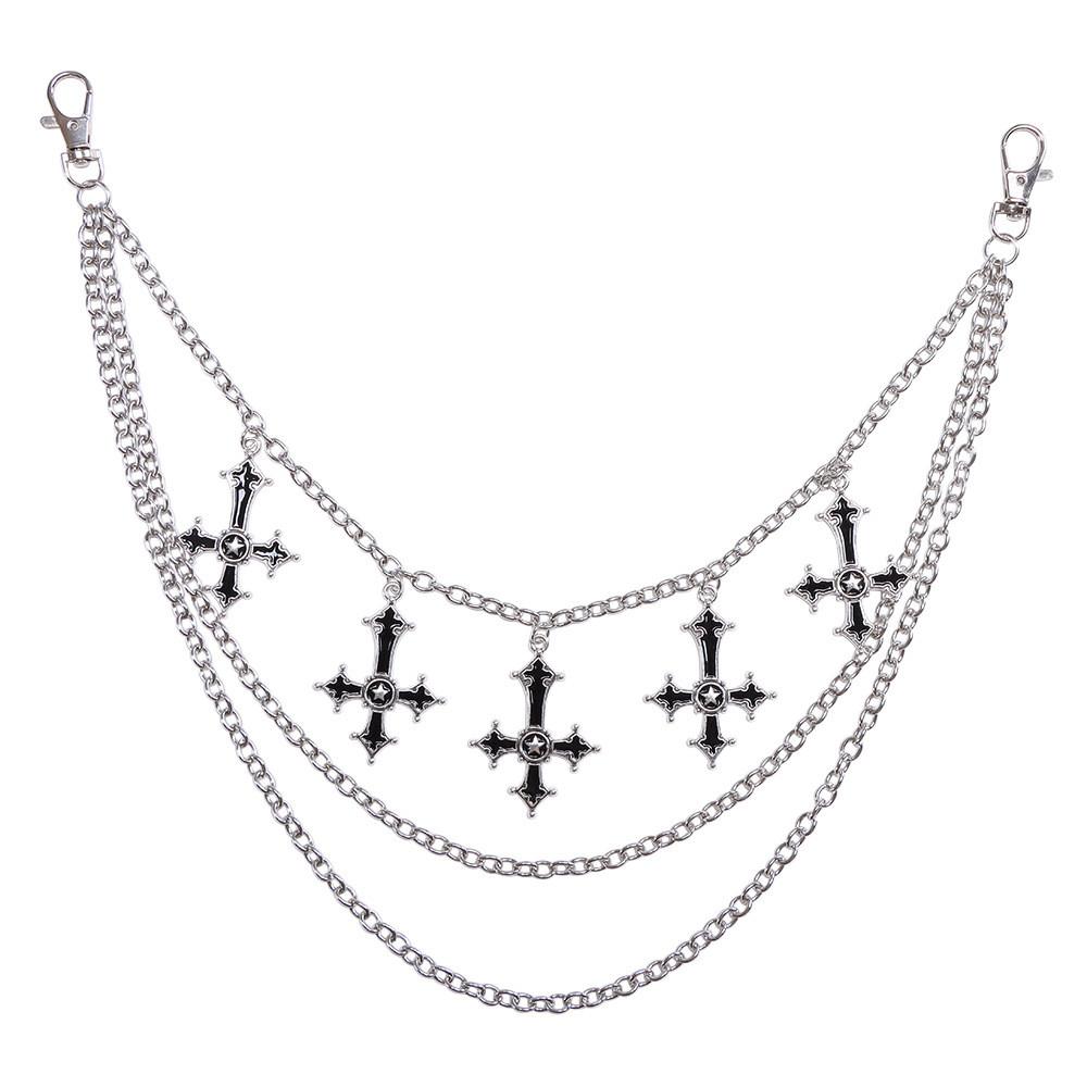 Hip Hop Cross Pendant Metal Chain For Men With Multilayer Style