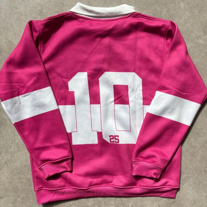 European and American Y2k Long Sleeved Printed Embroidered Polo Collar Pullover