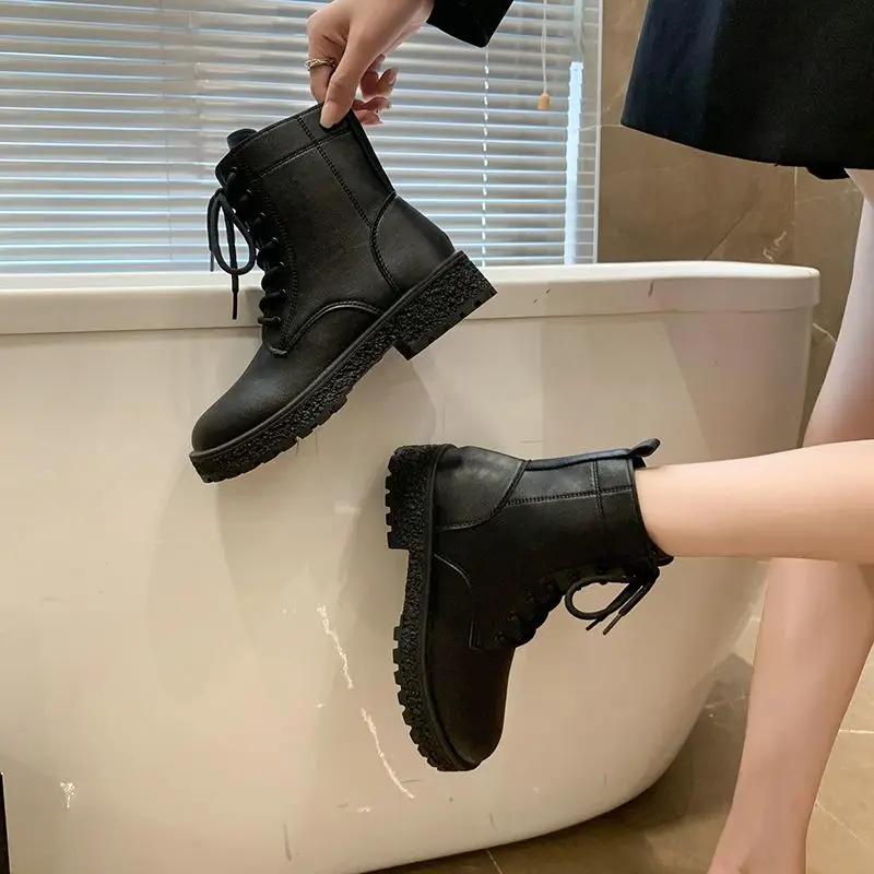 New In Autumn Ankle Boots for Women Elegant With Low Heels Woman Short Shoes Comfortable Hot Footwear Pu Large Size Warm Booties
