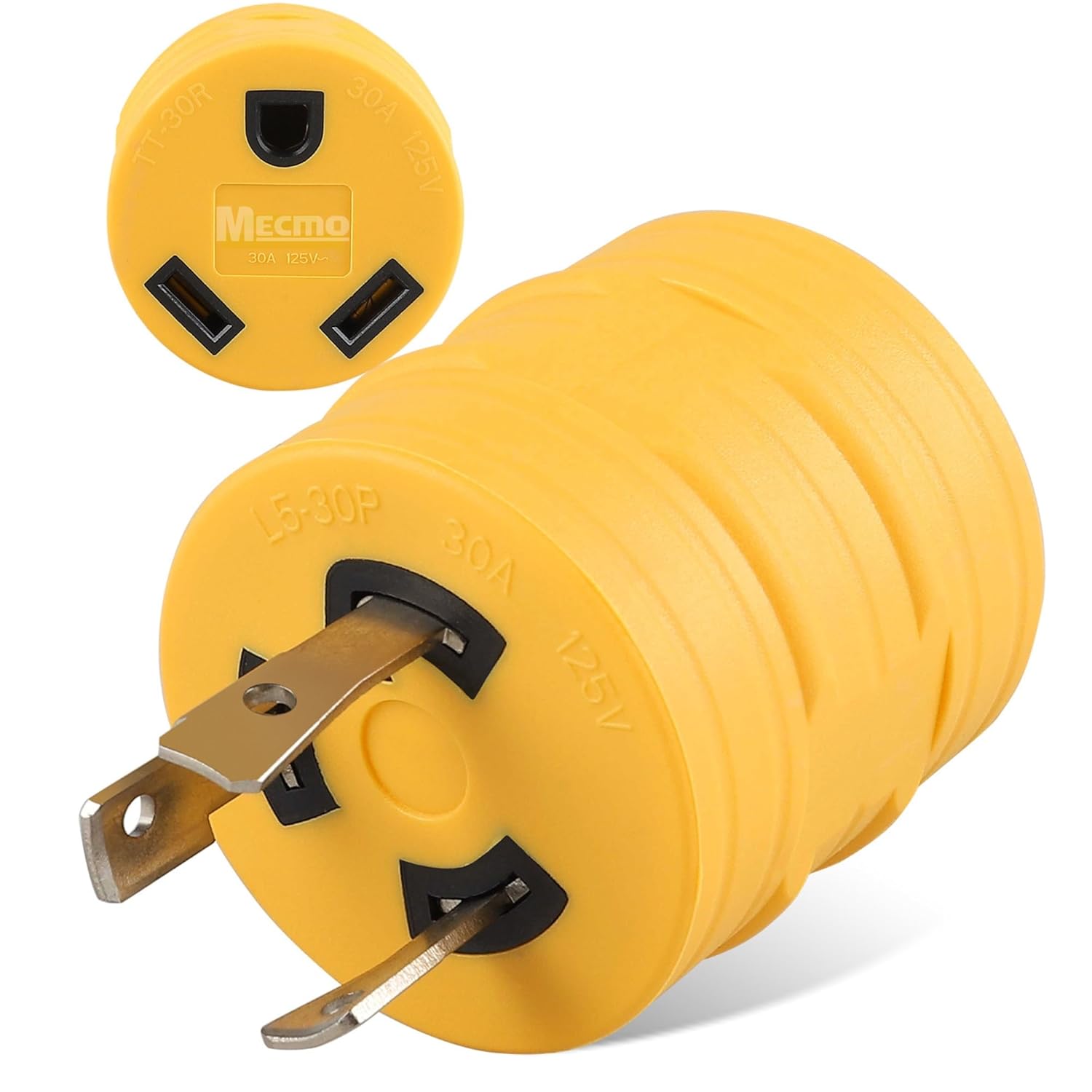 MECMO NEMA L5-30P To TT-30R 30 Amp RV Adapter UL Listed, Portable Compact Adaptor, 3 Prong 30A 125V Twist Locking Generator Plug L5-30 To TT-30 For