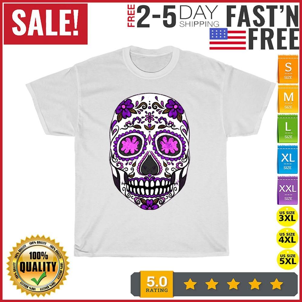 

Happy Dia de los muertos haloween skull catrina purple Vintage T Shirt Men Women L