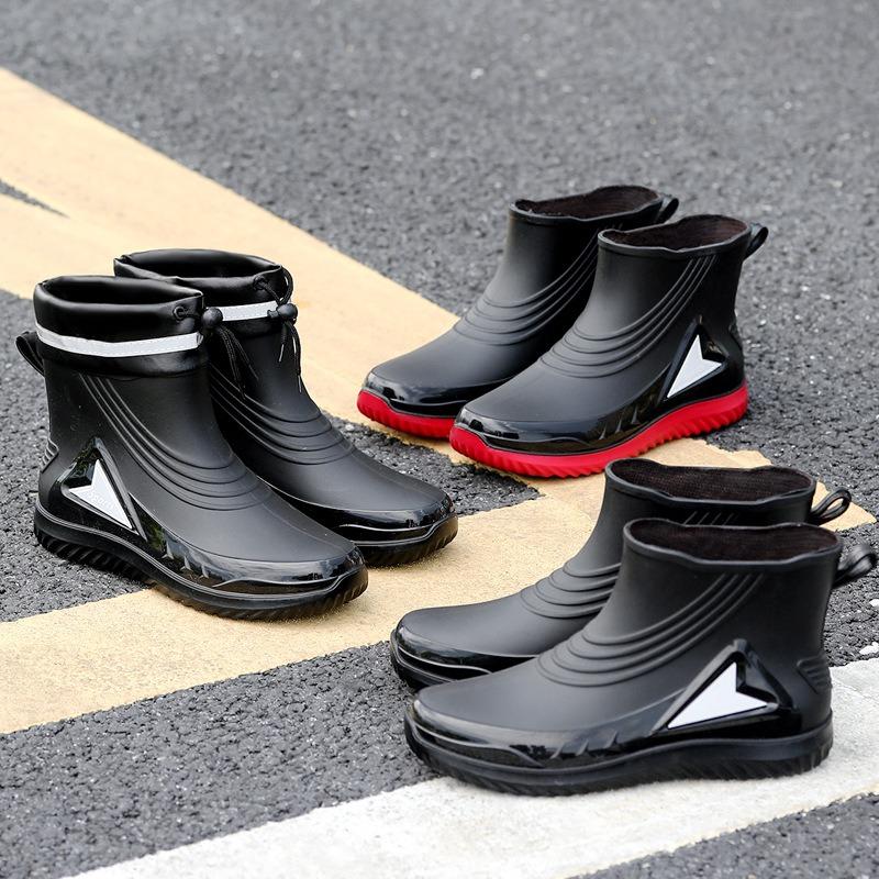 Oil-proof Rain Shoes Men's Bundle Waterproof Shoes Outdoor Water Boots Non-slip Work Velvet Cotton Warm Rain Boots