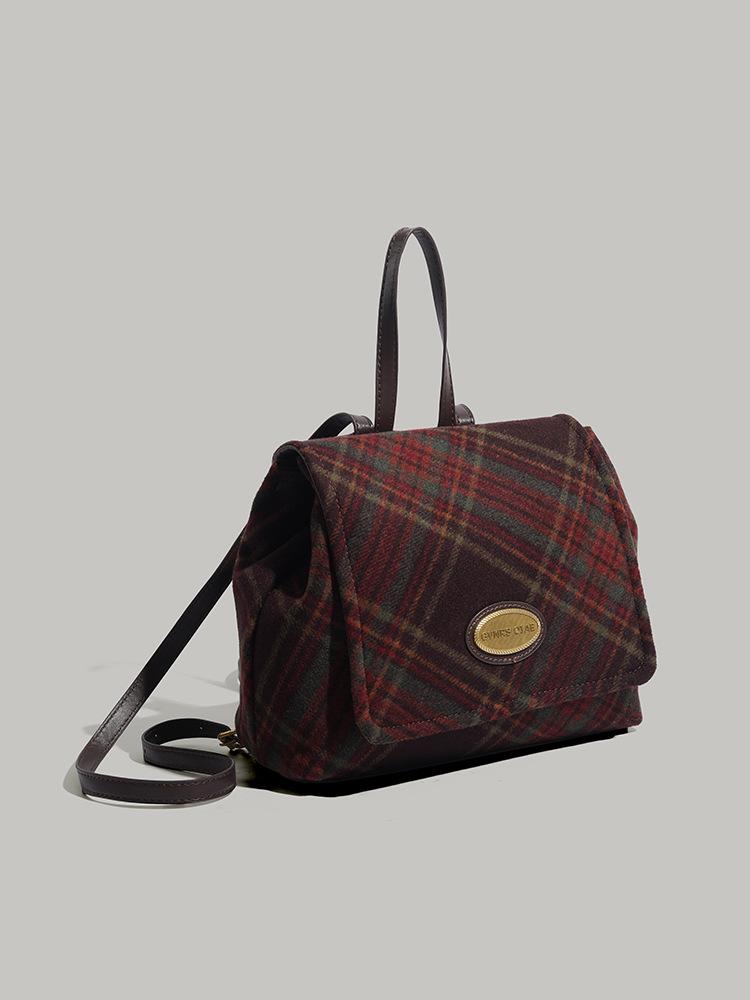 

2025 new high-end large-capacity backpack bag women s woolen plaid backpack fashionable versatile small backpack popular тёмно-рыжий