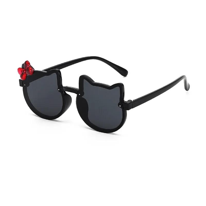 New Kids Cartoon Sunglasses Cat Eye Bowknot Ocean Color Sun Glasses Girls Boy Children Outdoor Round Polarized UV400 Eyewear
