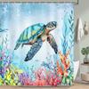 Sea Turtle Shower Curtains Watercolour Ocean Animals Fish Coral Water Plants Underwater Scenery Home Bathroom Curtain Decor Set