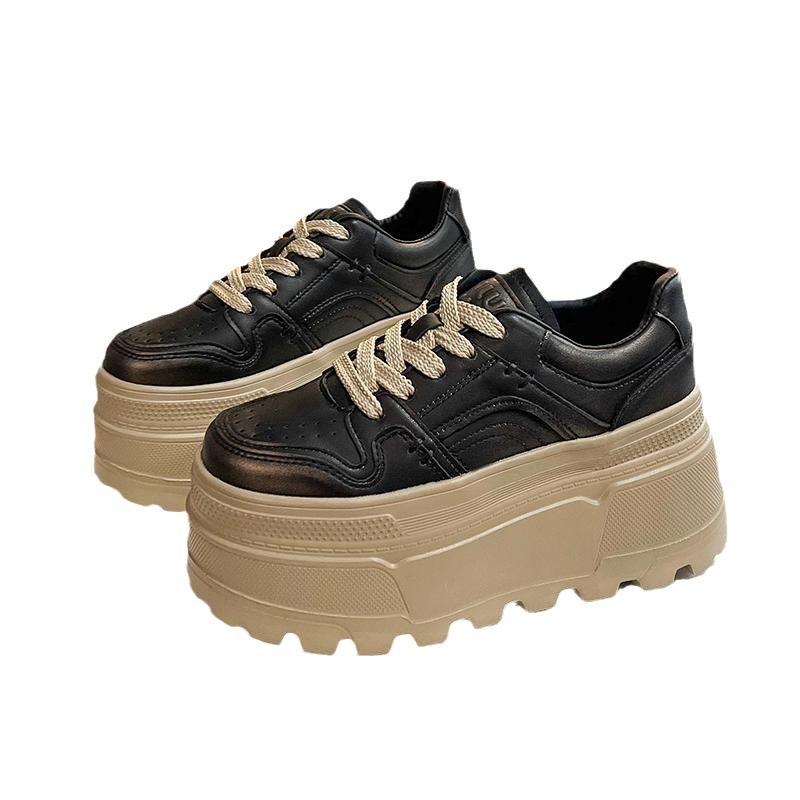Women's Shoes 2025 Spring New Thick Soled Height Increasing Casual Sports Shoes Fashionable Lace Up Anti Slip Casual Board Shoes