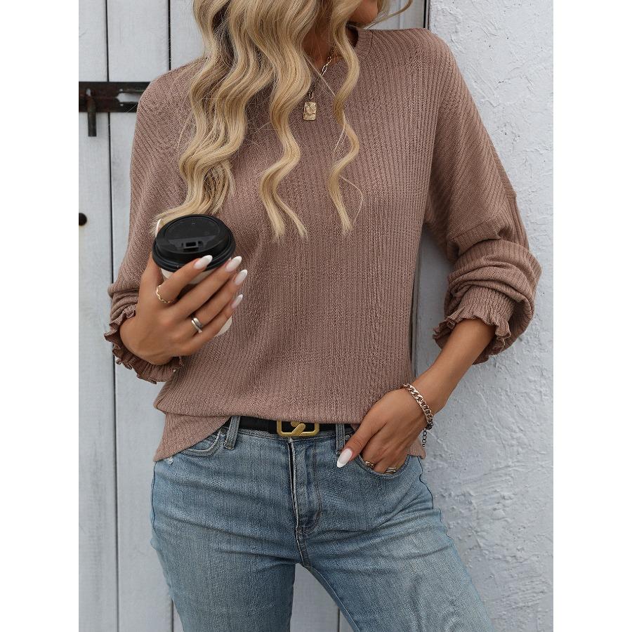 Women's Loose Casual Pit Stripe Long Sleeved T-shirt for Autumn Winter T Shirts