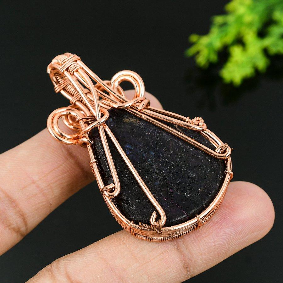 Natural Labradorite Gemstone Handmade Copper Wire Wrap Gift Pendant 2.36 i2O82