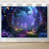 2D Enchanted Glowing Flower Forest Background Tapestry