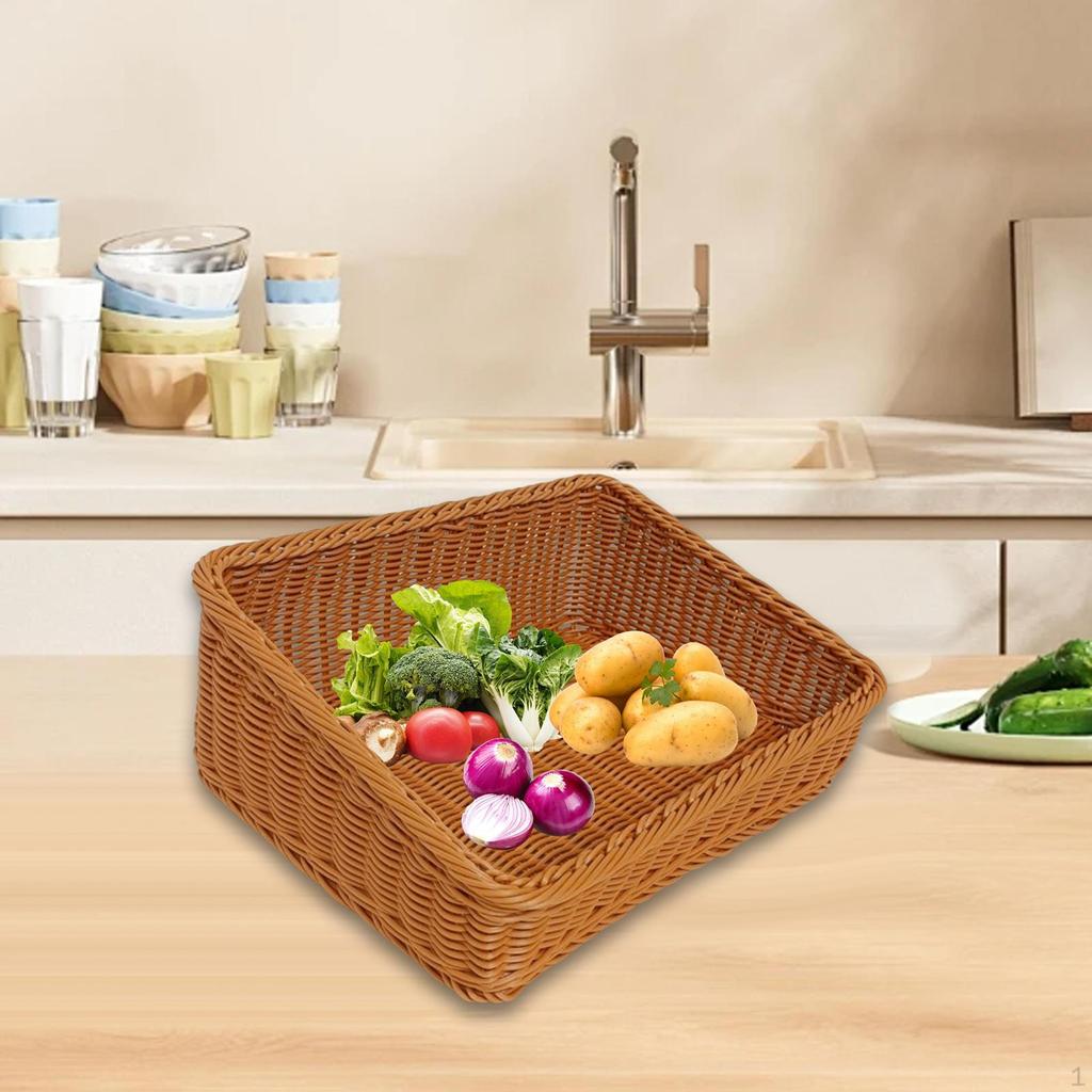 Imitation Rattan Woven Fruit Basket Organizer Display Multipurpose Food Serving Tray for