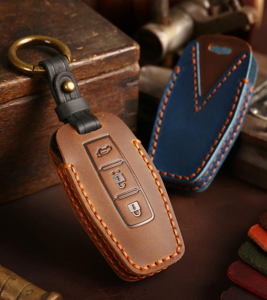 [YANMW] New Outlander Key Case, Compatible with Mitsubishi New Outlander PHEV Key Cover, Genuine Leather, Black