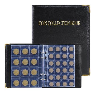 PAKESI Coin File Coin Album, Holds 360 Coins, Two Pocket Sizes (3x3cm/4x4cm), PU Artificial Leather, for Commemorative Coins/Antique Coins/Coin Collec