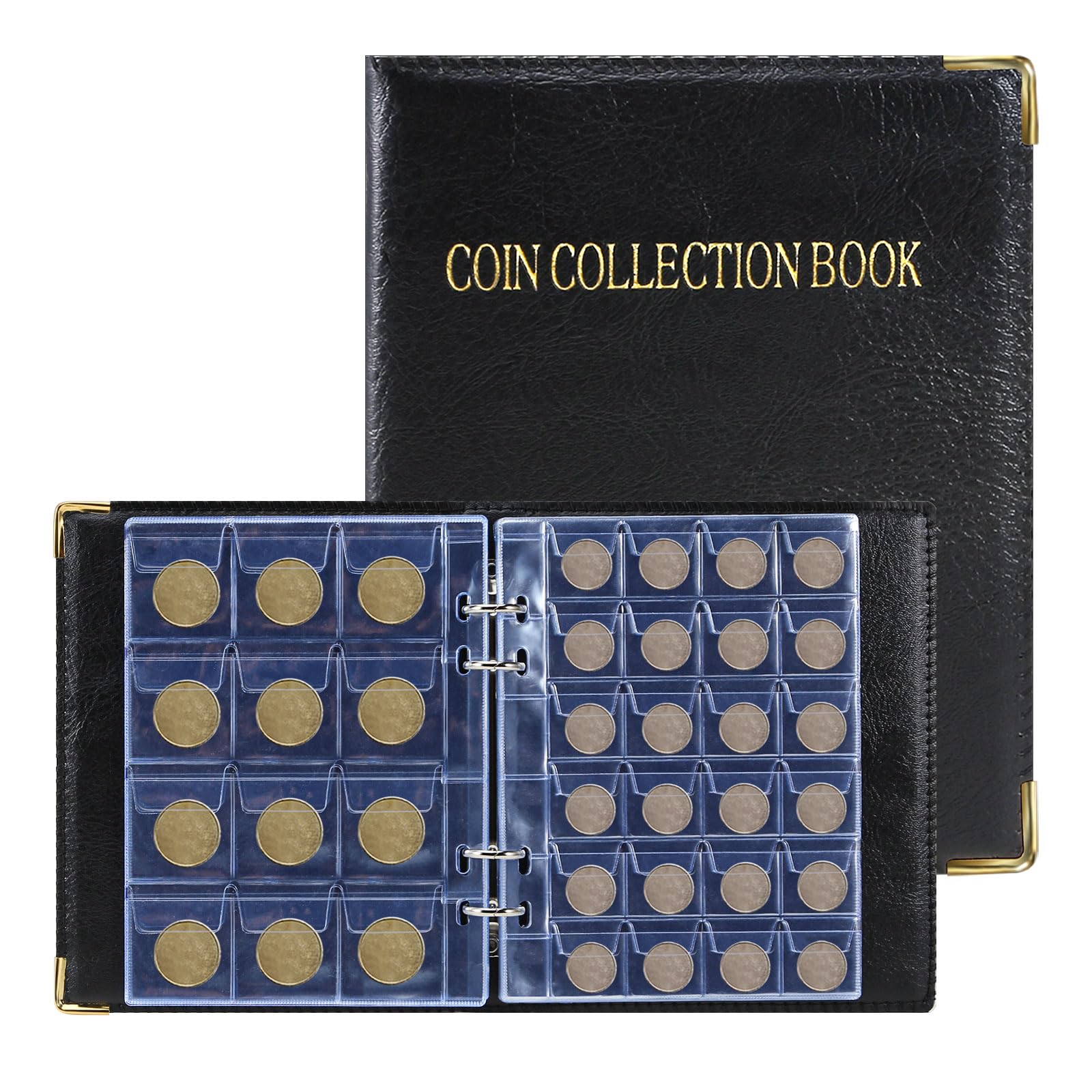 

PAKESI Coin File Coin Album, Holds 360 Coins, Two Pocket Sizes (3x3cm/4x4cm), PU Artificial Leather, for Commemorative Coins/Antique Coins/Coin Collec