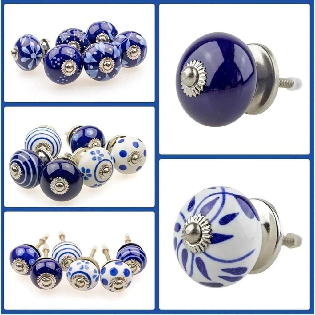 Ceramic Knobs World Door knobs for Drawers Vintage Handmade Blue Mandala Cabinet Handle for Kitchen Wardrobe Furniture (Blue, Pack of 20)