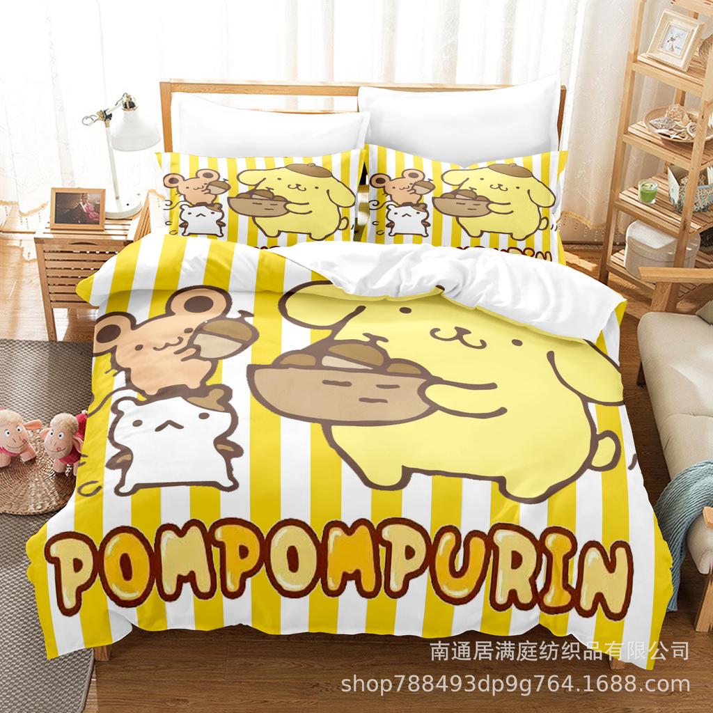 Cute Pom Pom Purin Bedding Sets Comforter Quilt Bed Cover Duvet Cover Pillow Case 2-3 Pieces Sets Kids Adult Size Bedroom Decor