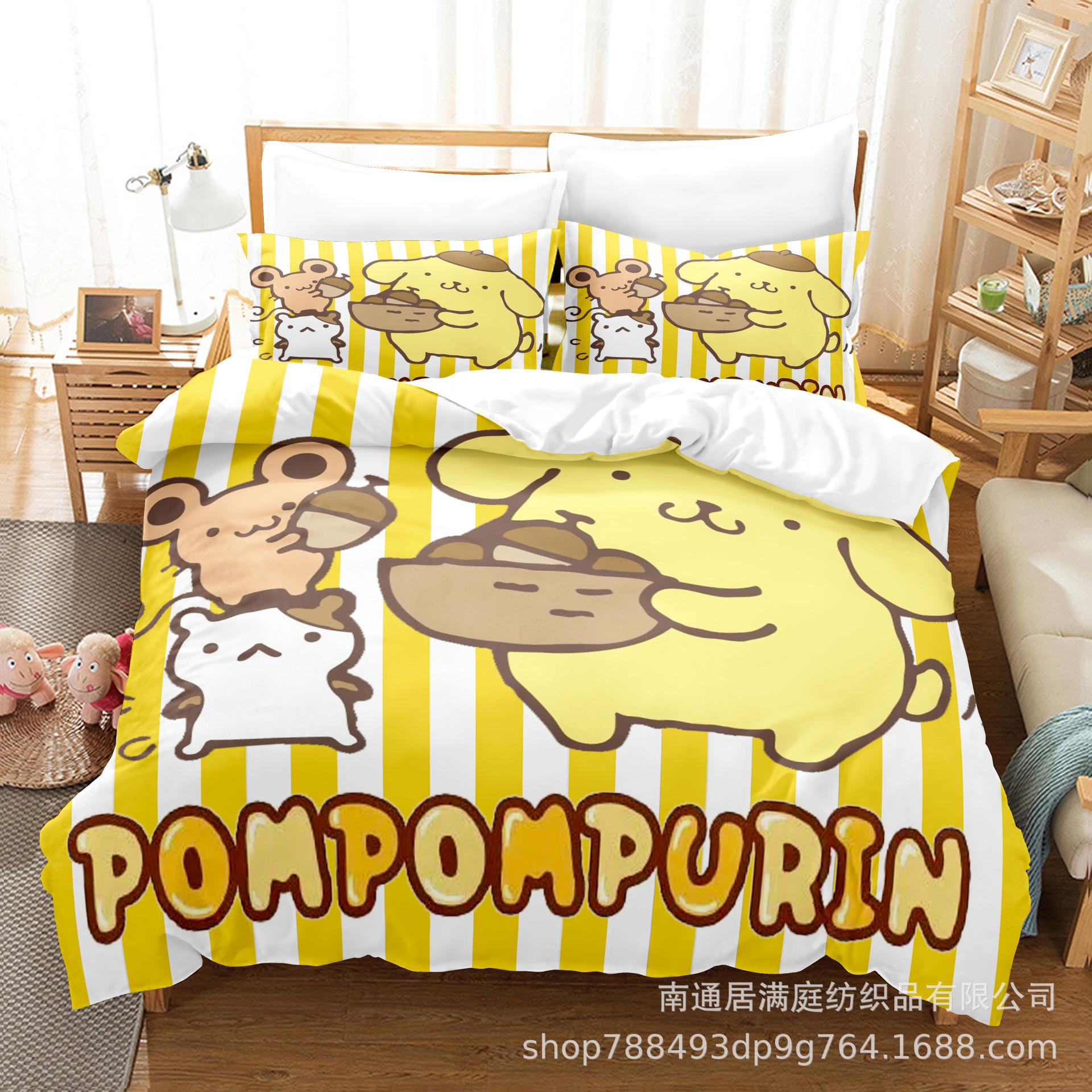 Schattige Pom Pom Purin Beddengoedsets Dekbed Quilt Bedovertrek Dekbedovertrek Kussensloop 2-3 Stuks Sets Kinderen Volwassen Maat Slaapkamer Decor AU Single 140x210cm